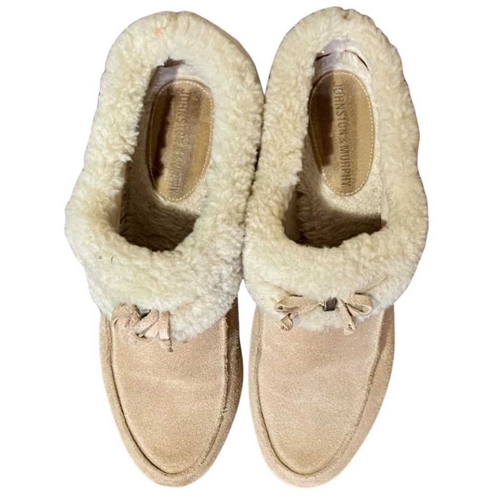 Johnston & Murphy Suede Shearling Wedge Mules – Women’s 8M